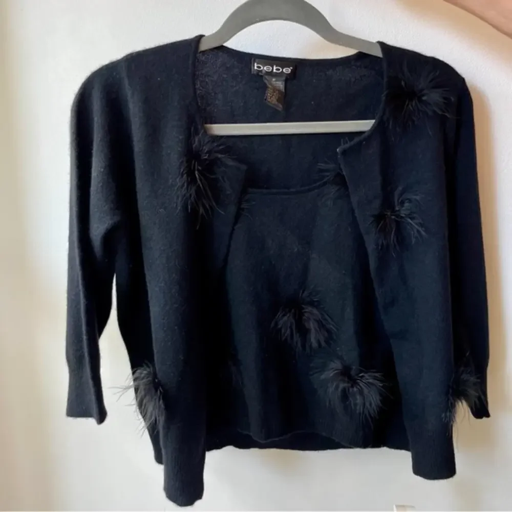NEW BEBE Tank & Cardigan Set‎ w/ Little Feather Poofs